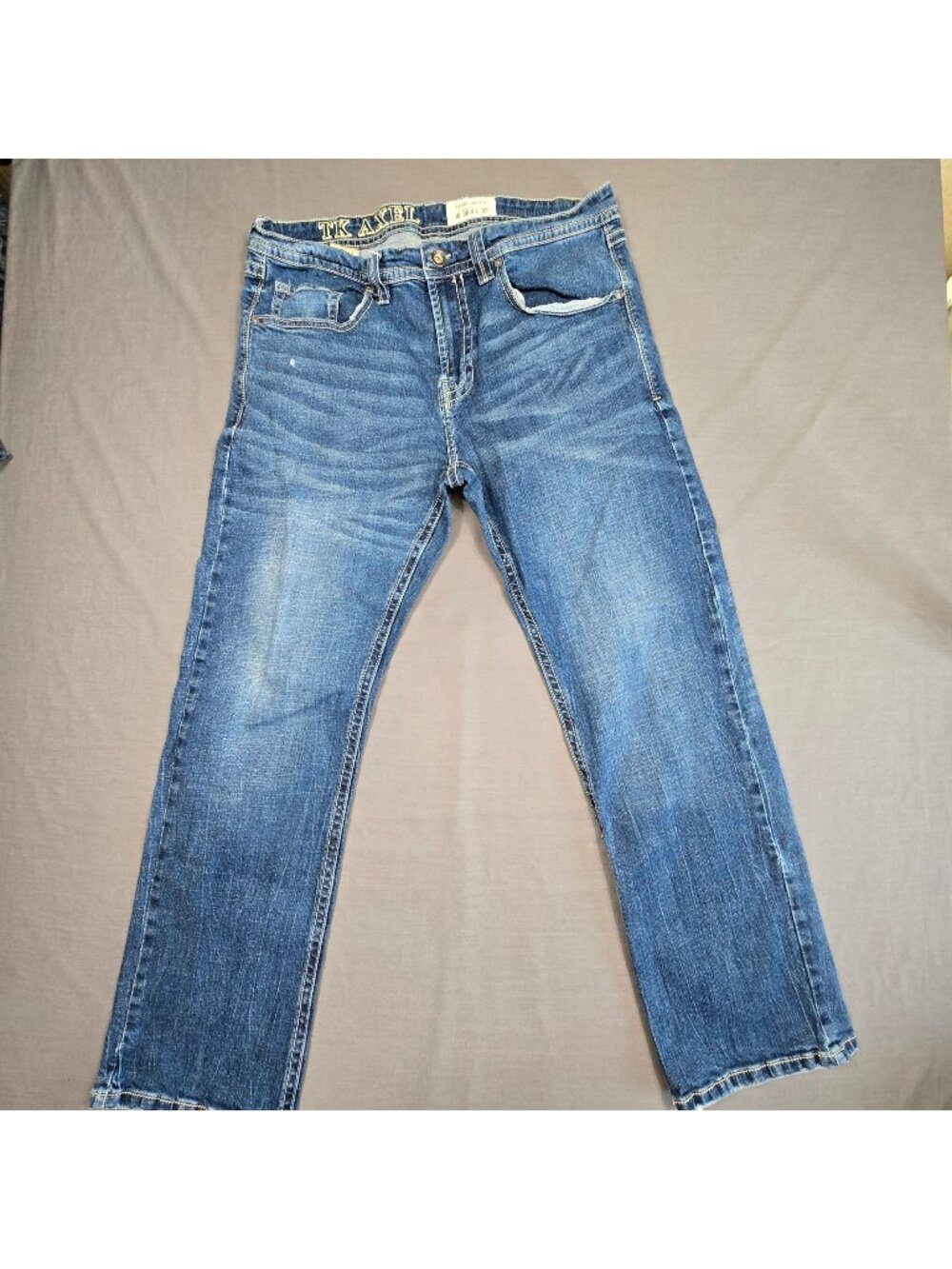TK Axel Mens W36 L32 Slim Bootcut Jeans Blue Medium Wash Denim Distressed